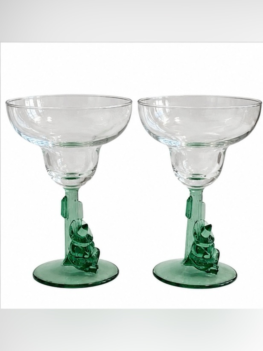 Vintage Cristal D’Arques Durand Siesta Man Margarita Glasses Green Stem Set of 2 - Picture 5 of 5